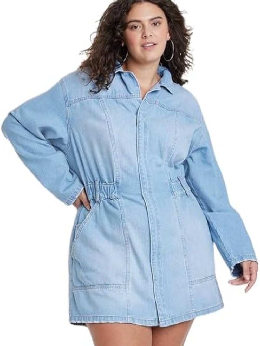 Universal Thread Denim Long Sleeve Shirtdress Light Wash Size 12 Mini Dress